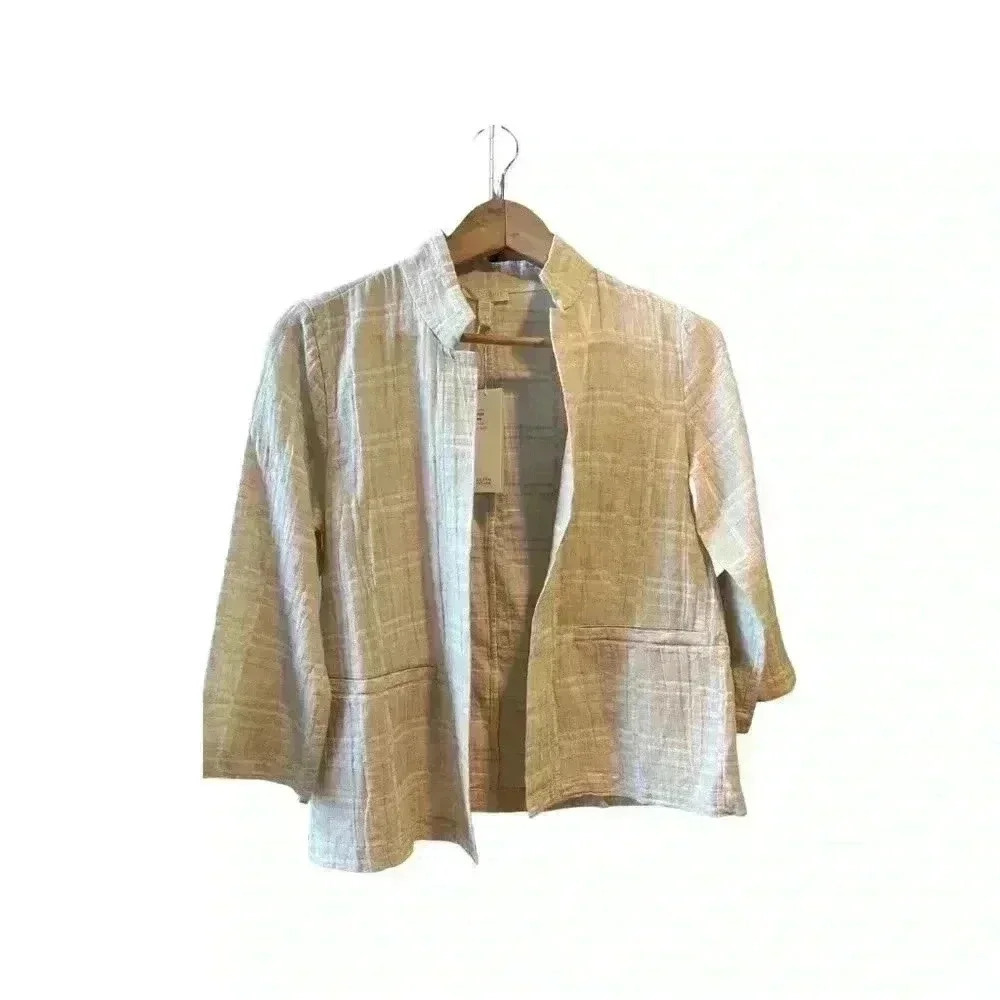 Eileen fisher Neutral organic linen Jacquard Jacket - Picture 5 of 12